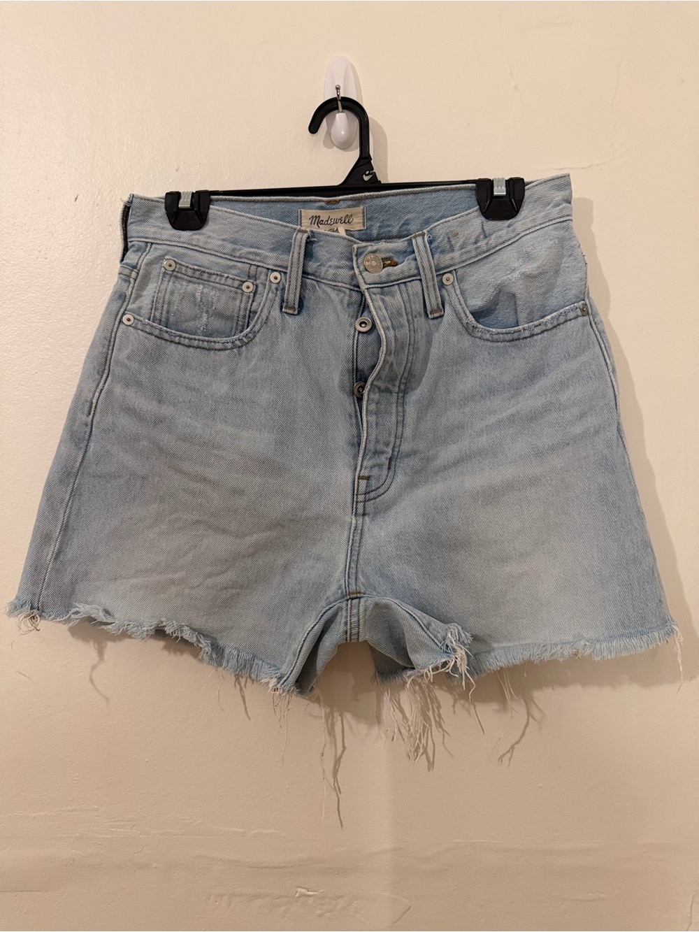 Madewell Light Blue Mom Frayed Jean Shorts
